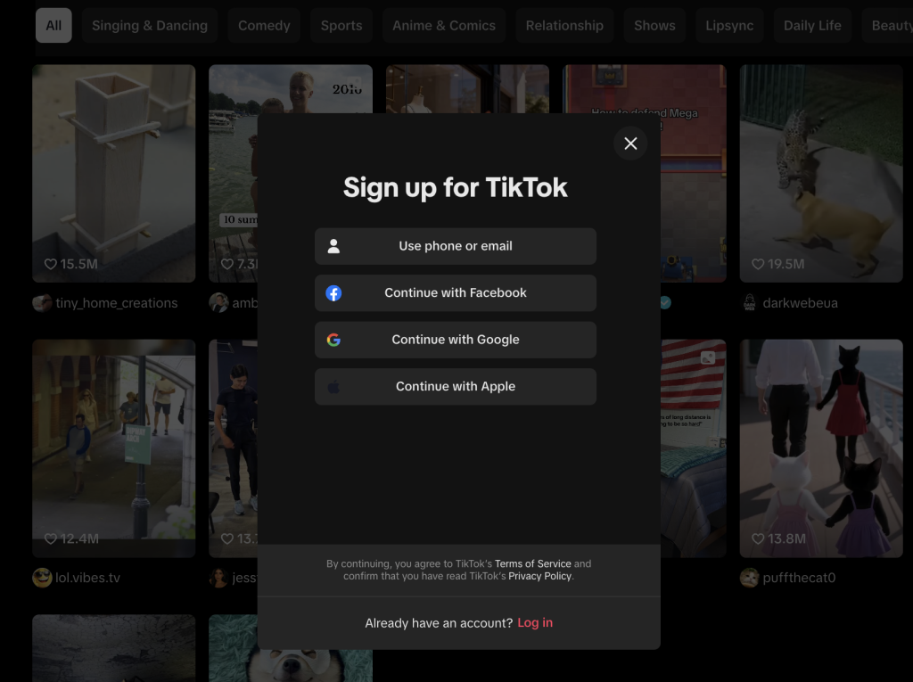 how to use tiktok create account