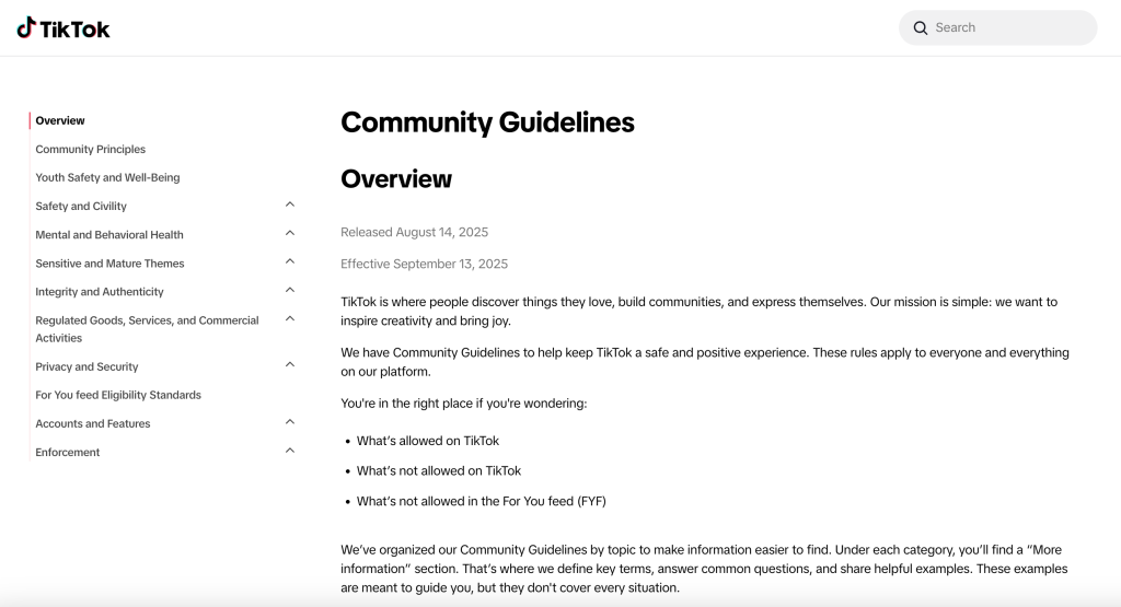 tiktok community guidelines overview